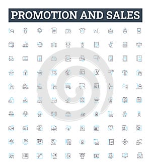 Promotion and sales vector line icons set. Promotion, Sales, Advertising, Marketing, Branding, Publicity, Amplification