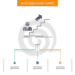 promotion, Success, development, Leader, career Business Flow Chart Design with 3 Steps. Glyph Icon For Presentation Background