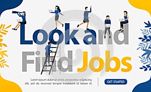 Promotion to find workers. with the words Look and Find Jobs, concept vector ilustration. can use for landing page, template, ui,