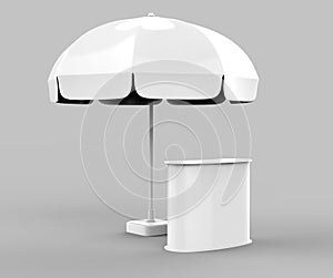 Promotional Aluminum Sun Pop Up parasol Umbrella For Advertising. 3d rending illustration.