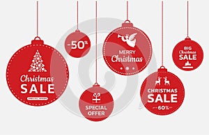 Promotional Christmas balls. Christmas and new year sale banner. Christmas promotion design photo