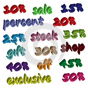 Promotional offers, discounts, sales. 10 , 15 , 20 , 25 , 30 , 35 , 40 , 45 , 50 . Set Sale speech banners design template, big