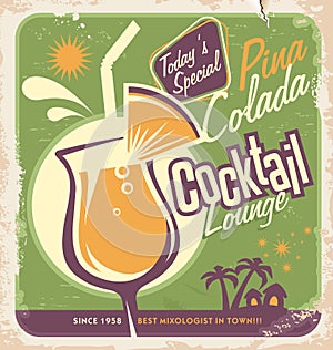 Promotional retro poster design for one of the most popular cocktails Pina Colada photo