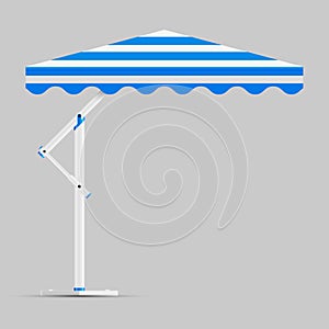 Promotional Square Advertising Outdoor Garden or Beach Blue and White Umbrella Parasol. Mock Up, Vector Template