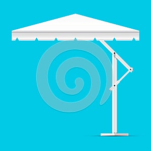 Promotional Square Advertising Outdoor Garden or Beach White Blank Umbrella Parasol. Mock Up, Vector Template