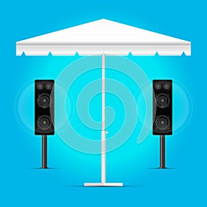 Promotional Square White Blank Advertising Outdoor Garden or Beach Umbrella Parasol. Party Music Vector Template