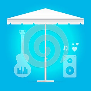 Promotional Square White Blank Advertising Outdoor Garden or Beach Umbrella Parasol. Party Music Vector Template