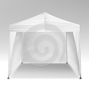 Promotional Tent Vector. Advertising Outdoor Event Trade Show Pop-Up Tent Mobile Advertising Marquee. Mockup, Template. Vector Ill