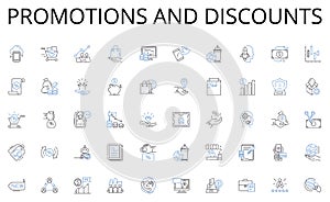 Promotions and discounts line icons collection. Social, Viral, Influencer, Shareable, Engaging, Trending, Clickbait