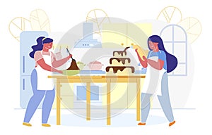 Prompt Banner, Positive Girls Bake Cake at Home