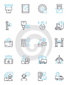 Prompt delivery linear icons set. Swiftness, Efficiency, Rapidity, Punctuality, Expediency, Alacrity, Timeliness line