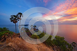 Promthep Cape viewpoint at sunset with Andaman sea in Phuket Island, tourist attraction in Thailand in travel trip and holidays