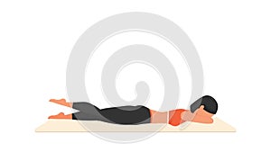 Prone flutter kicks exercise tutorial. Female workout on mat