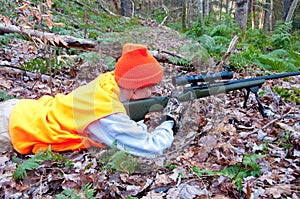 Prone woman hunter photo