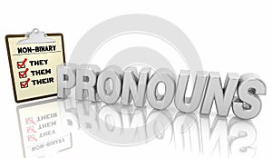 Pronouns Gender Non-Binary They Their Them Checklist 3d Illustration