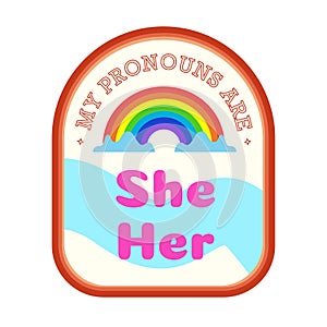 Pronouns she her sticker vector with rainbow
