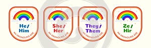 Pronouns sticker set with rainbow vector