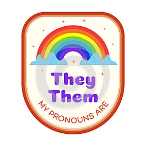 Pronouns sticker vector they them with rainbow cartoon style