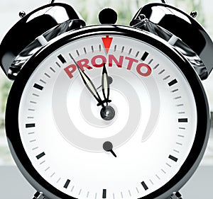 Pronto soon, almost there, in short time - a clock symbolizes a reminder that Pronto is near, will happen and finish quickly in a photo