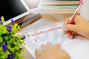 Proofreading paper on table