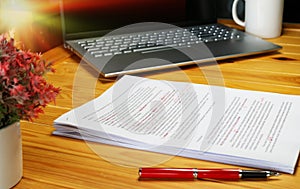 Proofreading paper on table