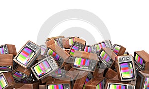 Propaganda concept. Pile of Old TVs on a white background photo