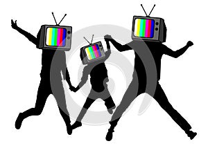 Propaganda, fake news. People instead of head TV, silhouette. photo