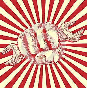 Propaganda Poster Spanner Woodcut Fist