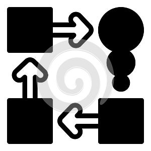 Propaganda scheme solid icon, osint analytics concept. Vector graphics. Full cycle of squares and circles with arrows