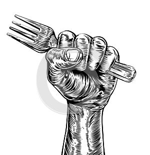 Propaganda Woodcut Fist Hand Holding Fork