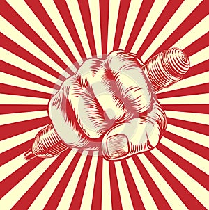 Propaganda Woodcut Pencil Fist Hand