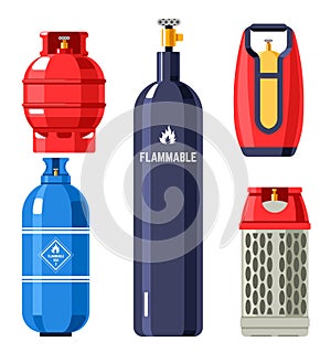 Propane and butane, gas and gasoline in cylinders
