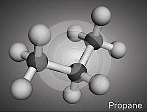 Propane C3H8 molecule. It is three-carbon alkane, molecular model. 3D rendering