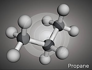 Propane C3H8 molecule. It is three-carbon alkane, molecular model. 3D rendering photo