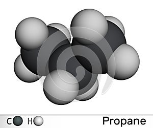 Propane C3H8 molecule. It is three-carbon alkane, molecular model. 3D rendering photo