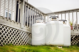 Propane Cylinders in a Garden on a Cloudy Day