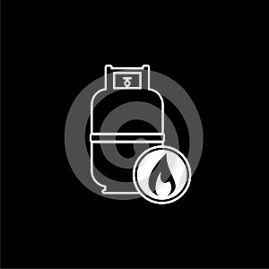 Propane gas tank icon isolated on black background. Flammable gas tank icon