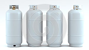 Propane gas tank set. Various sides can be seen.