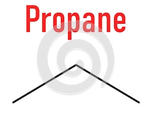 Propane hydrocarbon molecule. Alkane used as fuel in portable stoves, gas blowtorches, cars, etc. Skeletal formula. photo