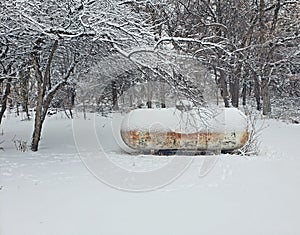 Propane tank full of gas for the winter months.