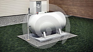 Propane tank in the garden of a house. 3D illustration