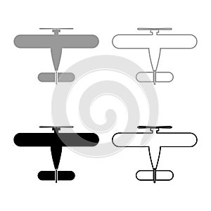 Propelier aircraft retro vintage small plane single engine set icon grey black color vector illustration image solid fill outline
