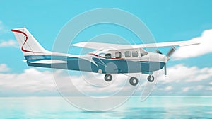 Propeller airplane fies on the water