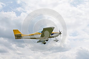 Propeller airplane flying