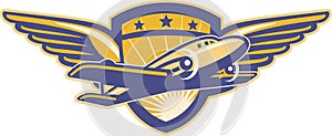 Propeller Airplane Shield Wings Retro