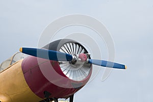 The propeller of an airplane, AT-6 Texan Propeller and Engine, Vintage restored Canadian-made Harvard trainer airplanes