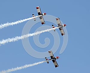 Propeller airplanes in formation