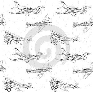 Propeller airplanes seamless pattern