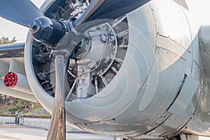 Propeller attached to radial engine on aircraft