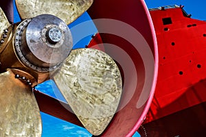 Propeller close up ship maintenance in  floating dry dock yard